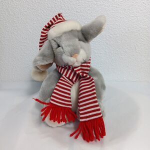 Aurora Bunny in Knit Scarf and Hat Lux Plush Santa Merry Stuffed Winter Holiday